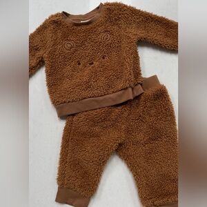 Cat & Jack Brown Fuzzy Bear Toddler Outfit 3-6M